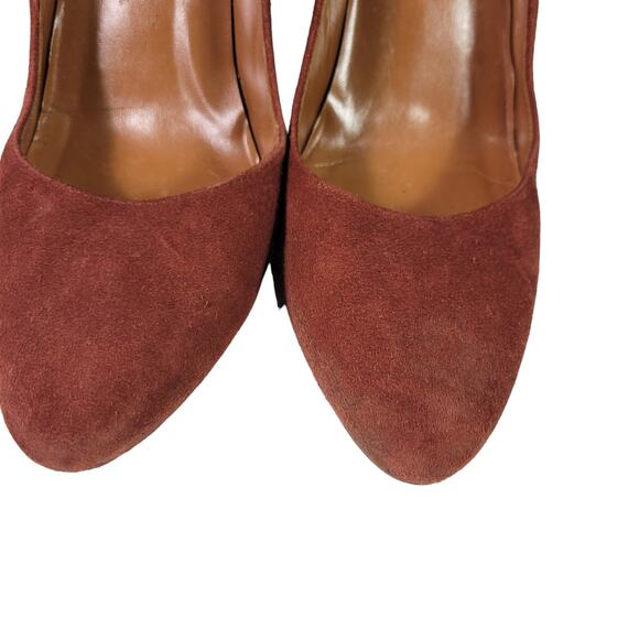 Aquatalia Neely Suede Heels Brown Leather Block Almond Semi Pointed Toe Italy 7 - Picture 11 of 14